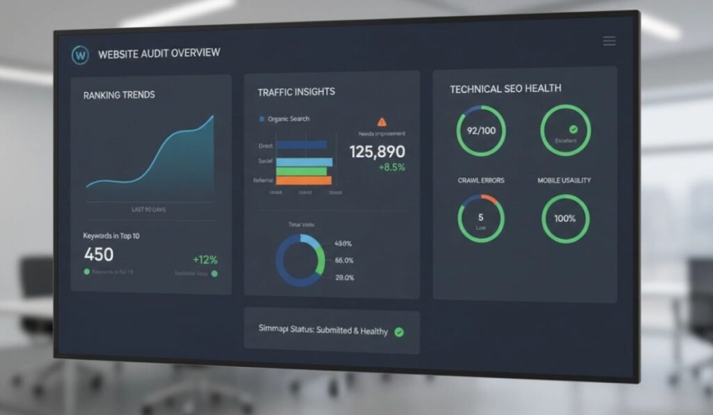 On page SEO services dashboard for United States businesses