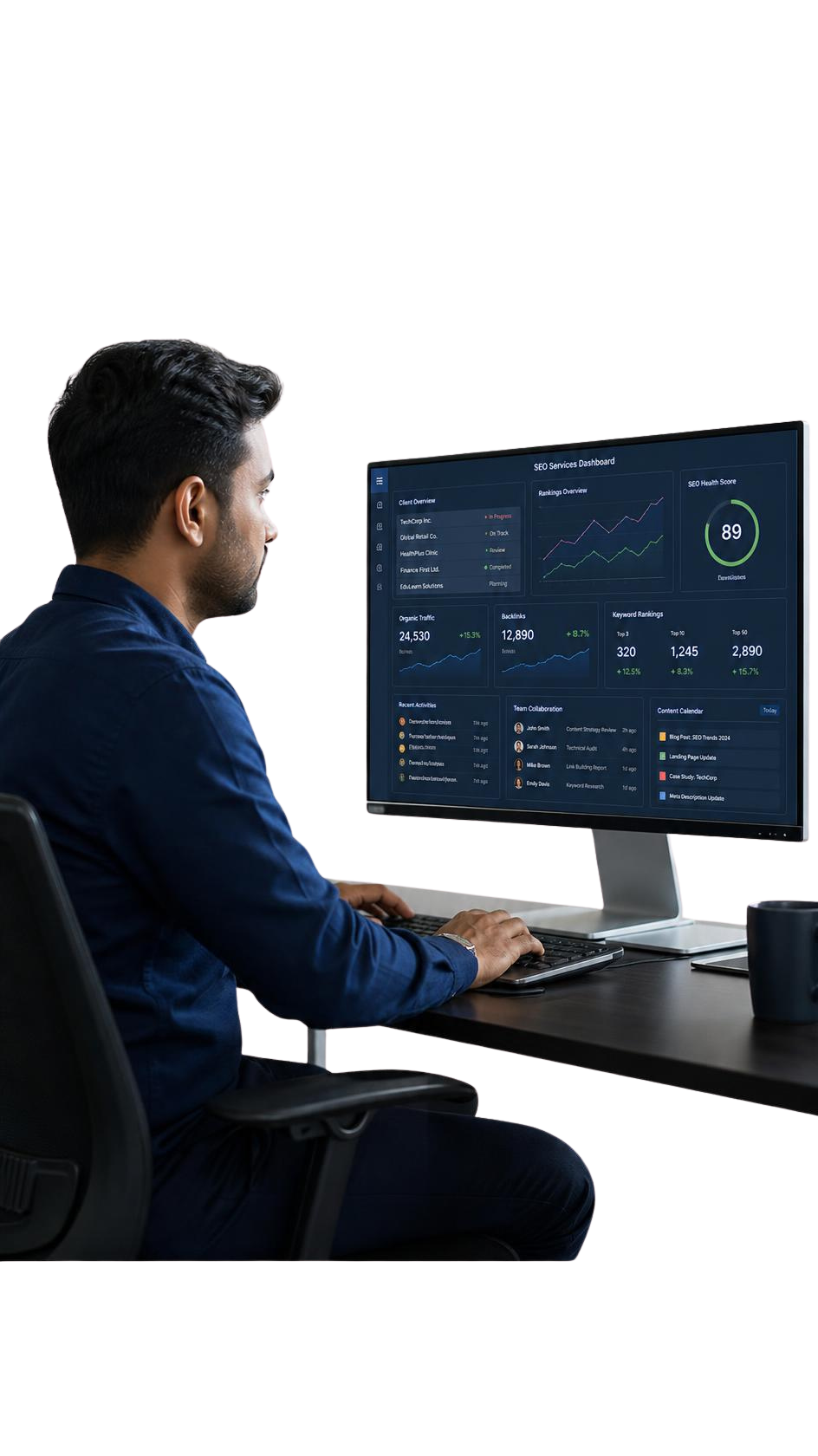 Marketing team reviewing website performance on a laptop