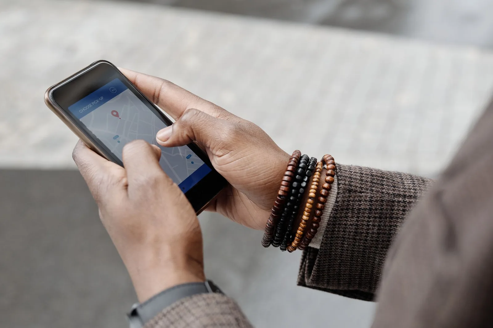 Smartphone showing a local search and map result for a nearby business