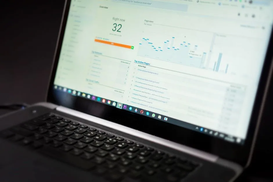 Laptop displaying an analytics dashboard for organic performance reporting
