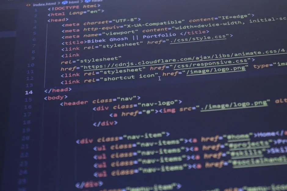 Close-up of website code on a screen, representing technical SEO foundations